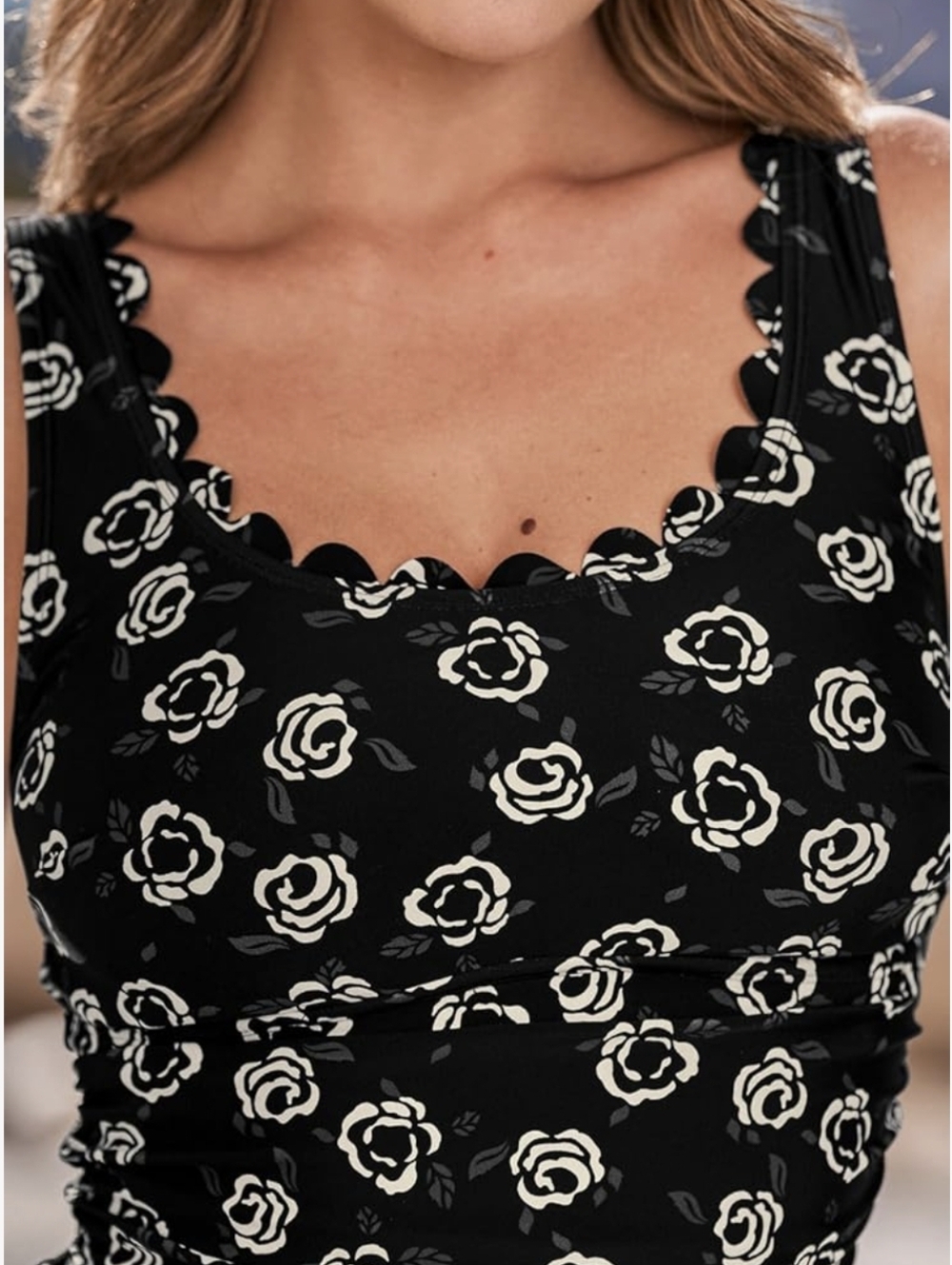 Black Floral Tankini Top and Bikini Bottom Set - Picture 5 of 8